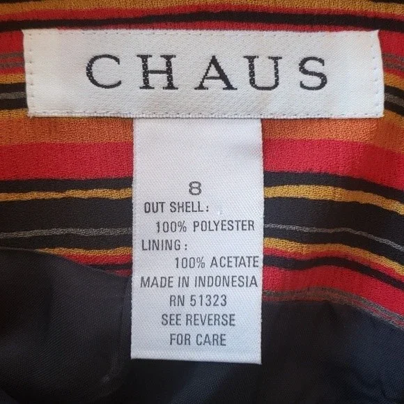 Vintage 80s CHAUS Wrap Skirt Red Black Orange Yellow Painterly Stripe - Picture 11 of 11